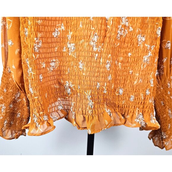 New Terra & Sky Plus Size 4X Long Sleeve Smocked Top Floral Print Mustard Yellow - Picture 7 of 12